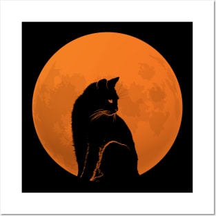 Black Cat and Full Moon Posters and Art